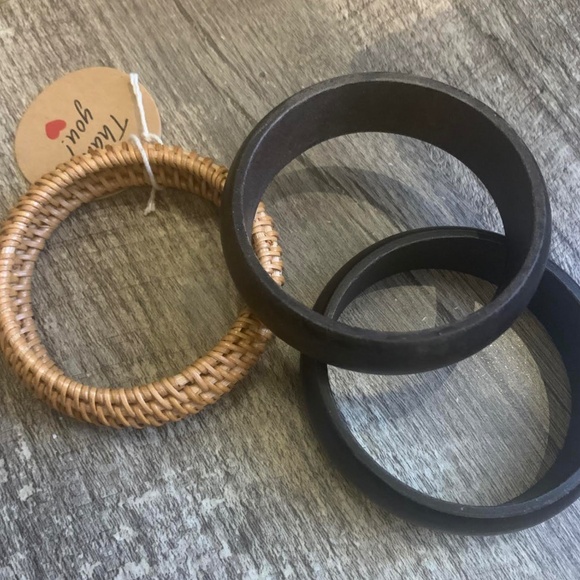2PC Wood Bracelets and 1PC Wicker Bracelet - Picture 1 of 8
